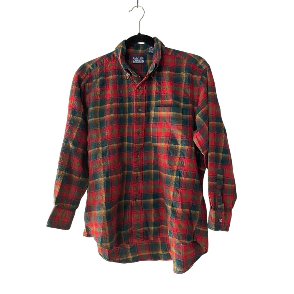 Vintage Lands End Viyella Wool Blend Plaid Flannel Shirt Men Size L Cabin Core